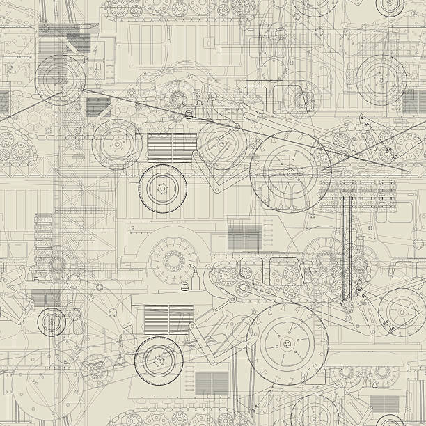 산업용 차량 패턴 - technology engineering gear drawing stock illustrations