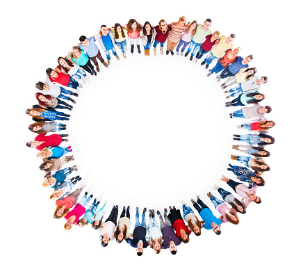 People standing in circle shape top view 3 D rendering