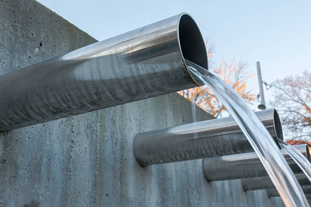 Water flowing out from steel pipes