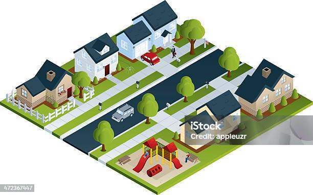 Społeczność Neighborhood - Stockowe grafiki wektorowe i więcej obrazów Rzut izometryczny - Rzut izometryczny, Dom - Budowla mieszkaniowa, Dzielnica mieszkaniowa