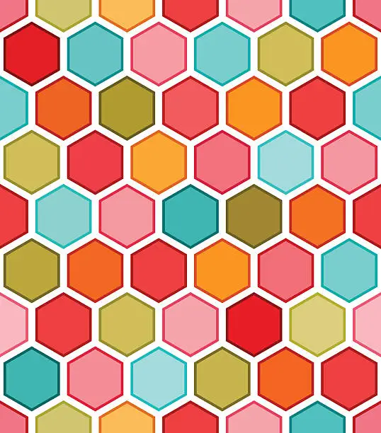 Vector illustration of hexagon multicolored seamless pattern
