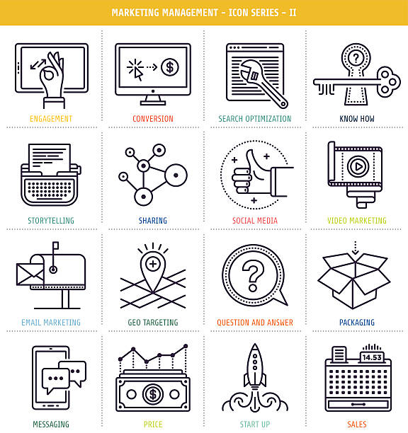 illustrations, cliparts, dessins animés et icônes de gestion du marketing - key marketing interface icons symbol