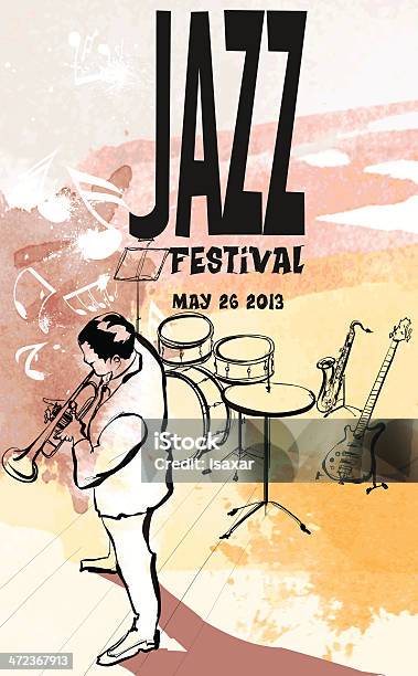 재즈 있는 포스터 Trumpeter 수채화에 대한 스톡 벡터 아트 및 기타 이미지 - 수채화, 재즈, Brass Band