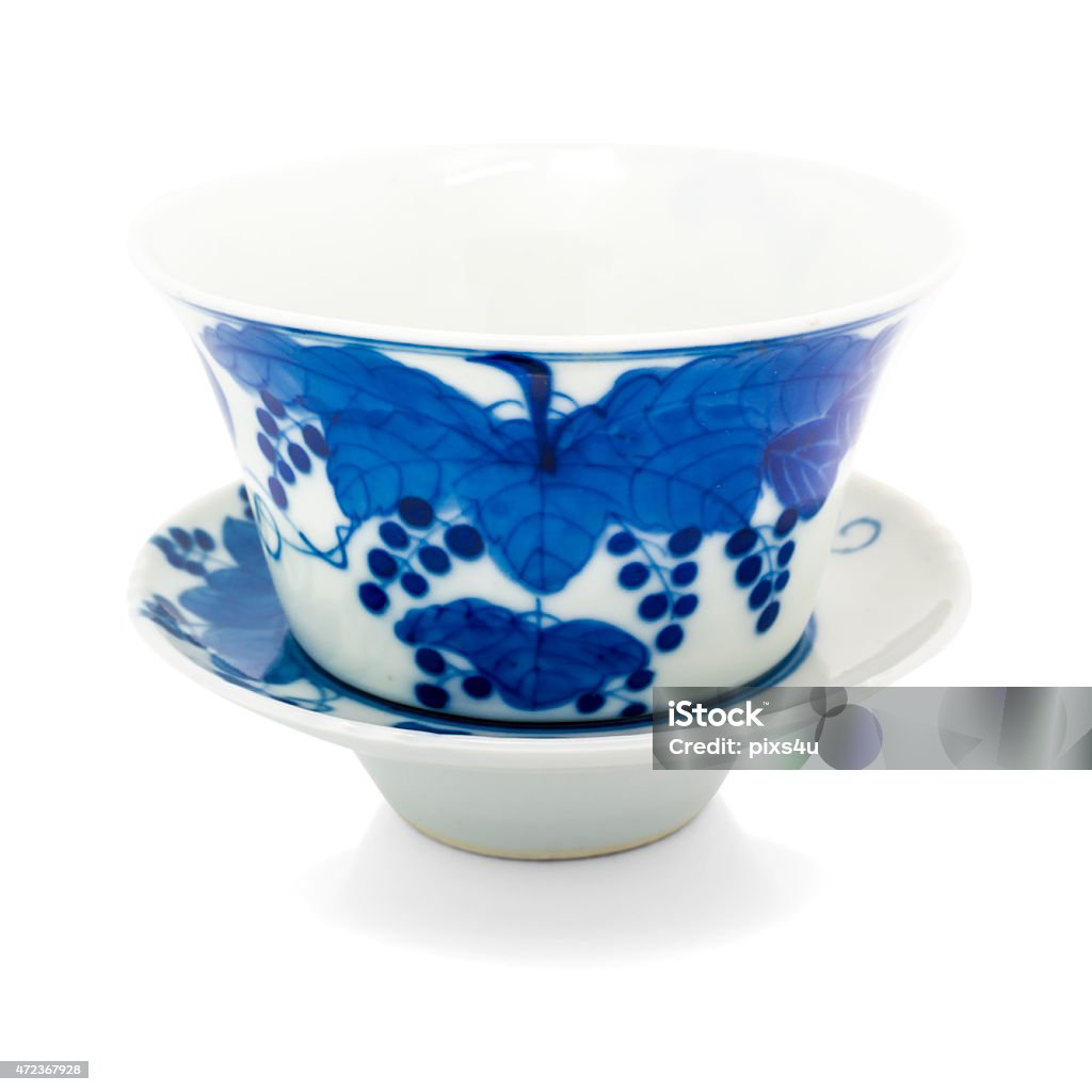 Chinesische antike Blauer und weißer Tee bowl, cover Untertasse, - Lizenzfrei 2015 Stock-Foto