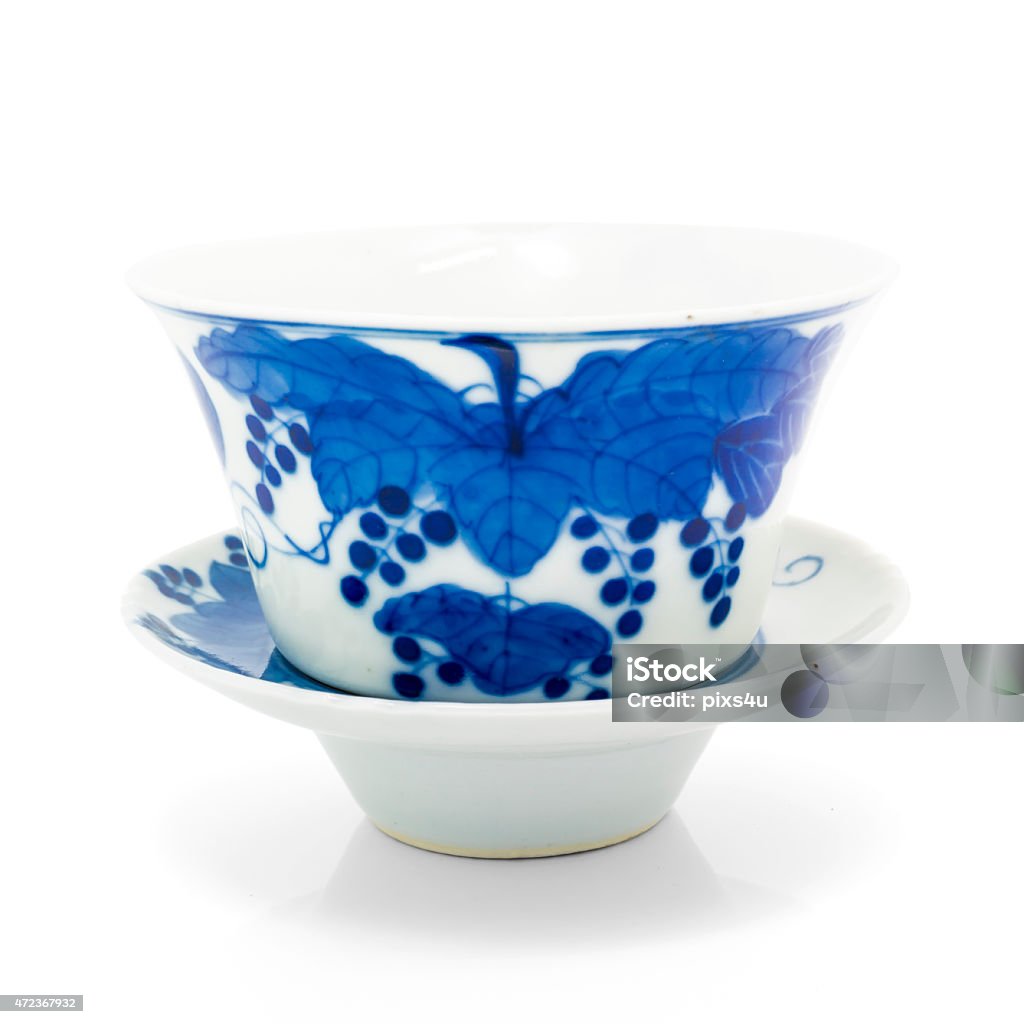 Chinesische antike Blauer und weißer Tee bowl, cover Untertasse, - Lizenzfrei 2015 Stock-Foto