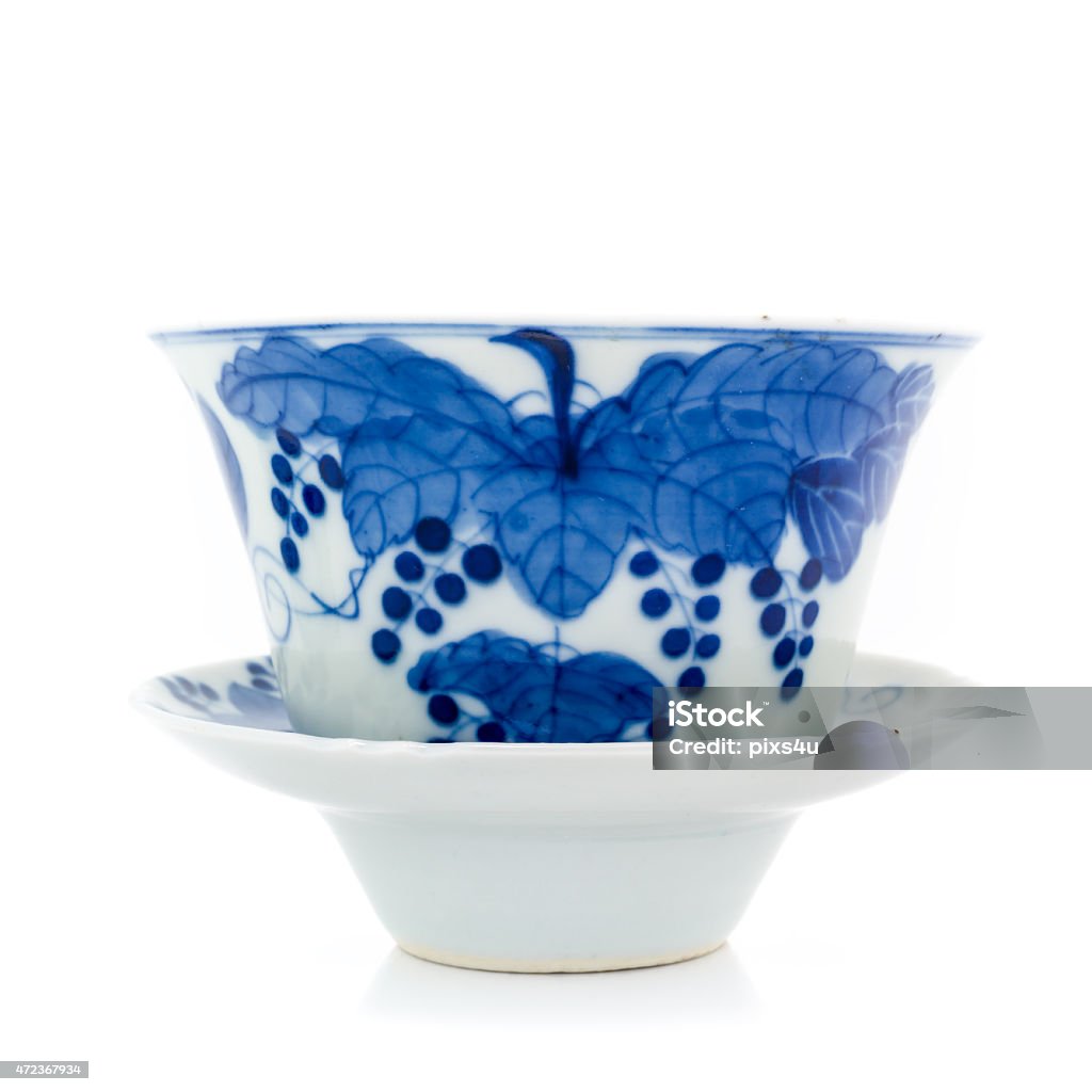 Chinesische antike Blauer und weißer Tee bowl, cover Untertasse, - Lizenzfrei 2015 Stock-Foto