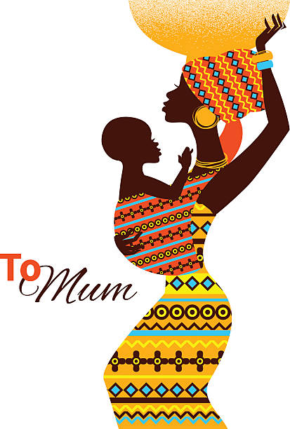 ilustraciones, imágenes clip art, dibujos animados e iconos de stock de silueta de negro africana madre y bebé - african descent africa african culture pattern