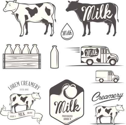 Set of milk and creamery labels, emblems and design elements.