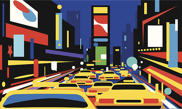 Times Square Night view of Times Square New York City times square stock illustrations