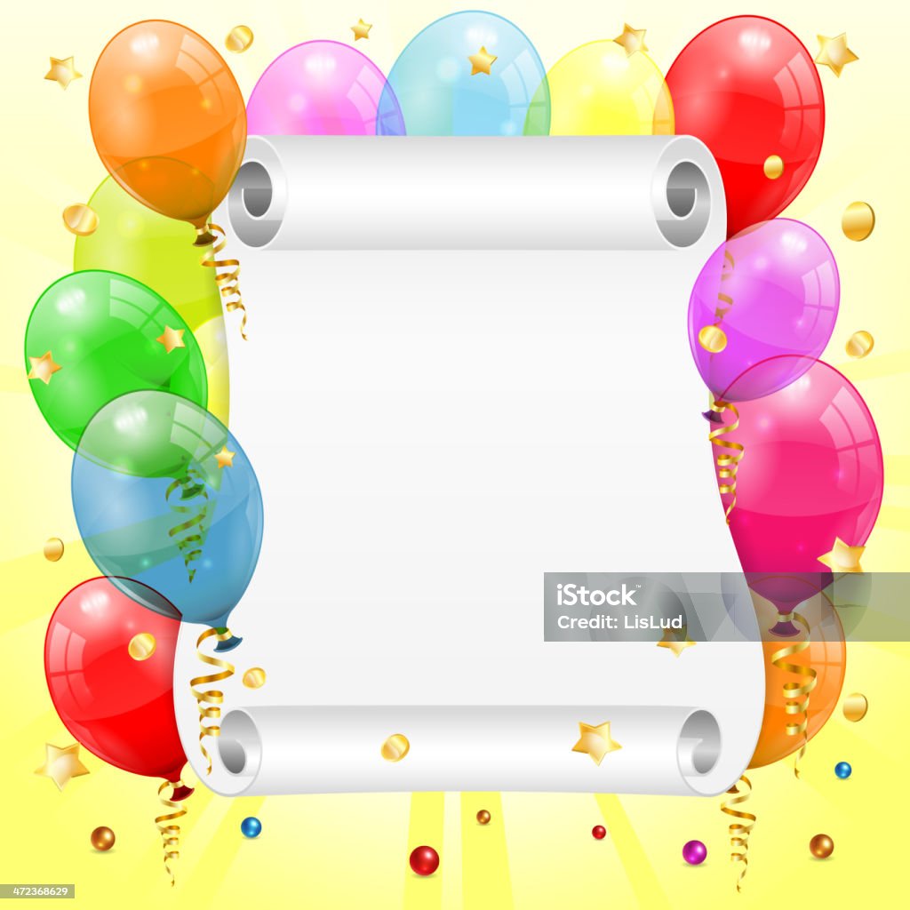 Birthday Frame Birthday Frame with 3D Transparent Birthday Balloons, Scroll Paper, Confetti and Streamer, vector. Backgrounds stock vector