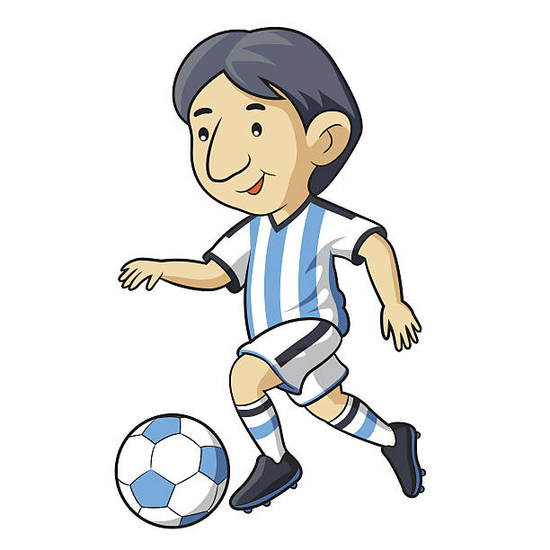 fußball kid comic - soccer action child purple stock-grafiken, -clipart, -cartoons und -symbole