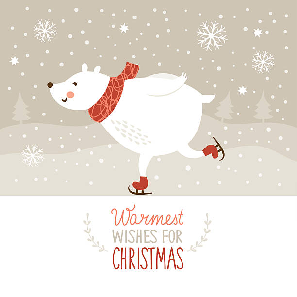 Christmas card Christmas card, cute white bear skate ice skating stock illustrations