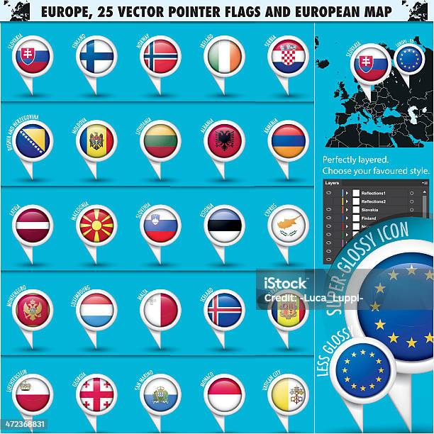 Ilustración de Iconos Europeos Ronda Banderas Indicador Y Mapa Conjunto 2 y más Vectores Libres de Derechos de Albania
