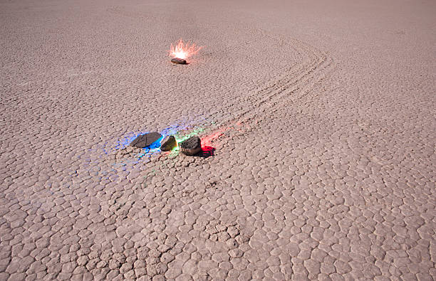 Racetrack Playa - Light Painting Racetrack Playa - Death Valley National Park racetrack playa stock pictures, royalty-free photos & images