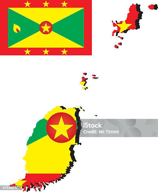 Grenada Mapa Z Flagą - Stockowe grafiki wektorowe i więcej obrazów Biznes finanse i przemysł - Biznes finanse i przemysł, Błyszczący, Flaga