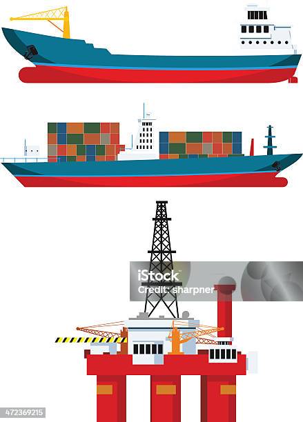 Cargo Ships And Oil Platform Stock Illustration - Download Image Now - Bulk Carrier, Backgrounds, Business