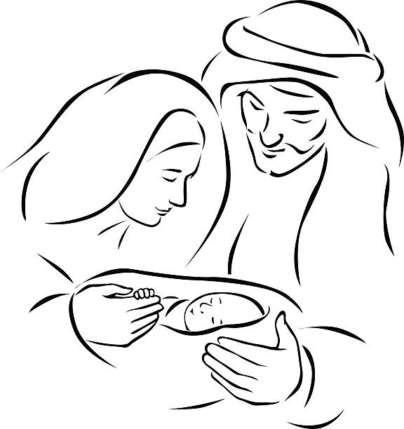 Sketch drawing of a Christmas nativity scene vector art illustration