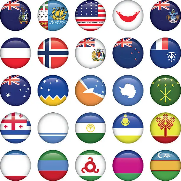 Vector illustration of Antarctic and Russian Flags Round Buttons