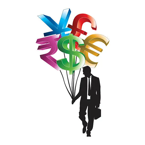 Vector illustration of Business man with balloons