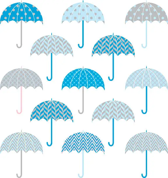 Vector illustration of Cute Bue Grey Umbrellas pattern