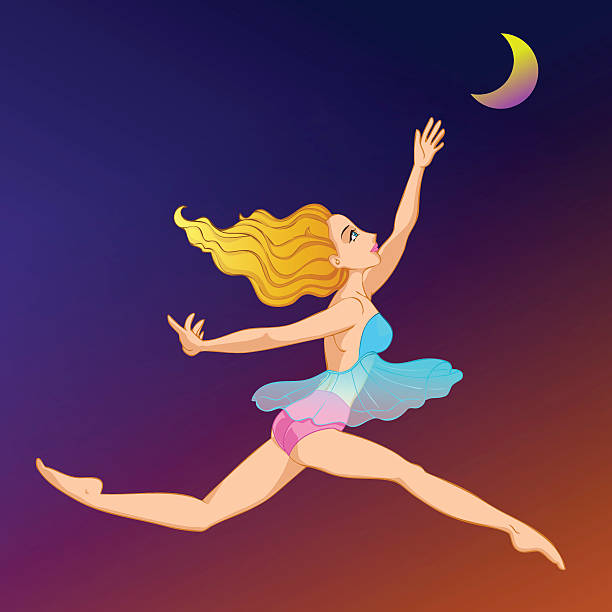 Girl dancing under the moon vector art illustration