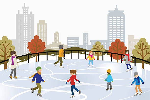 ilustrações de stock, clip art, desenhos animados e ícones de pessoas em fundos pista de patinagem no gelo - winter men joy leisure activity