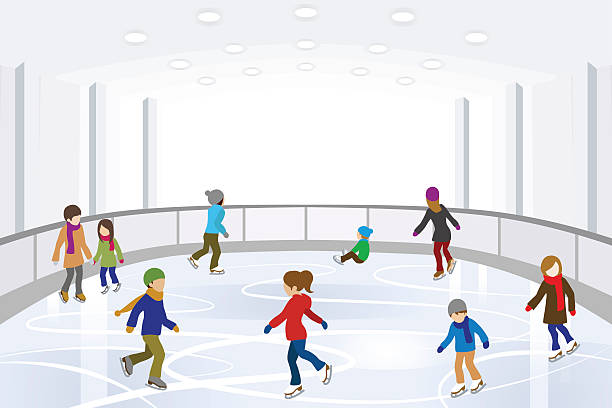 ilustraciones, imágenes clip art, dibujos animados e iconos de stock de personas de patinaje sobre hielo bajo techo sobre hielo - ice skating