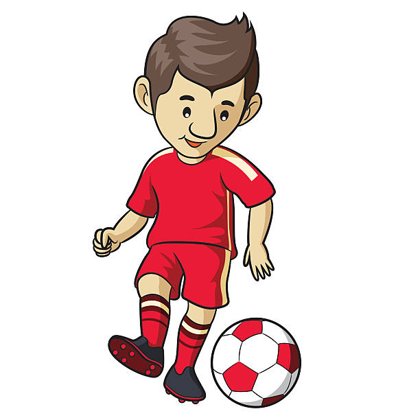 fußball kid comic - soccer action child purple stock-grafiken, -clipart, -cartoons und -symbole