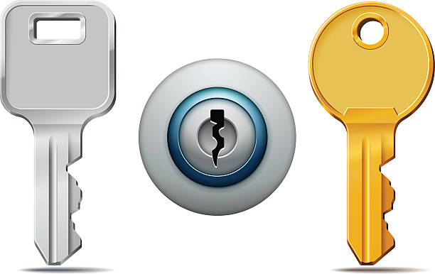 Keys and keyhole icons vector art illustration