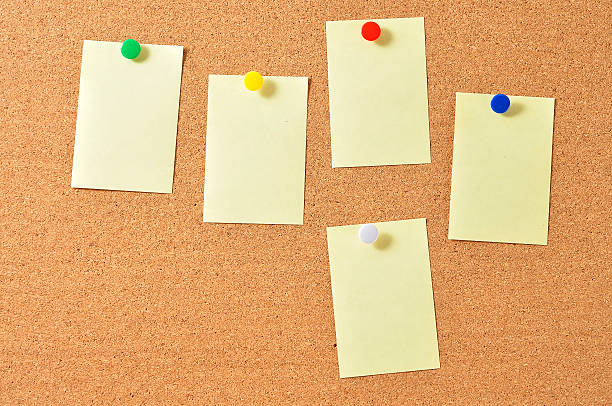 istock Close Up of Yellow Note with Push Pins On Board 472373754