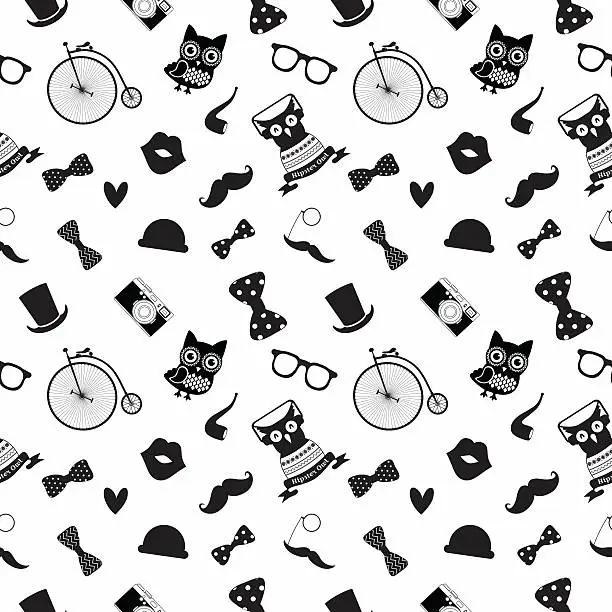 Vector illustration of Hipster Black and White Seamless Pattern