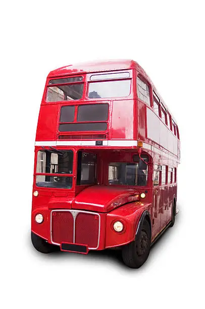 Photo of Londoner vintage red double decker bus isolated on white background