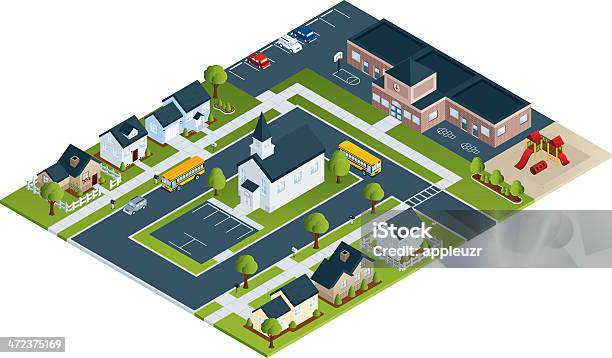 Active Neighborhood Stock Illustration - Download Image Now - Isometric Projection, City, Small Town America