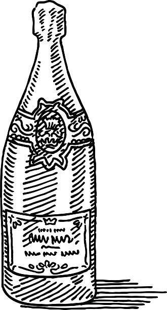 ilustrações, clipart, desenhos animados e ícones de desenho garrafa de champanhe - white background wine bottle isolated on white champagne