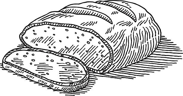ilustrações, clipart, desenhos animados e ícones de bolo de corte de desenho de pão - bread white background isolated loaf of bread