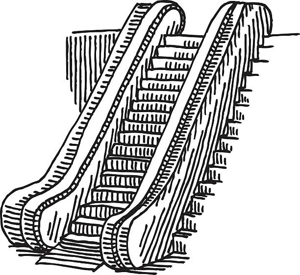 Vector illustration of Escalator Drawing