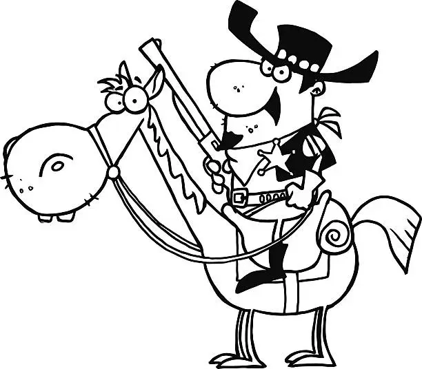 Vector illustration of Black and White Sheriff With Gun On A Horse