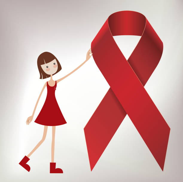 ilustraciones, imágenes clip art, dibujos animados e iconos de stock de chica y red ribbon (sida) - world aids day