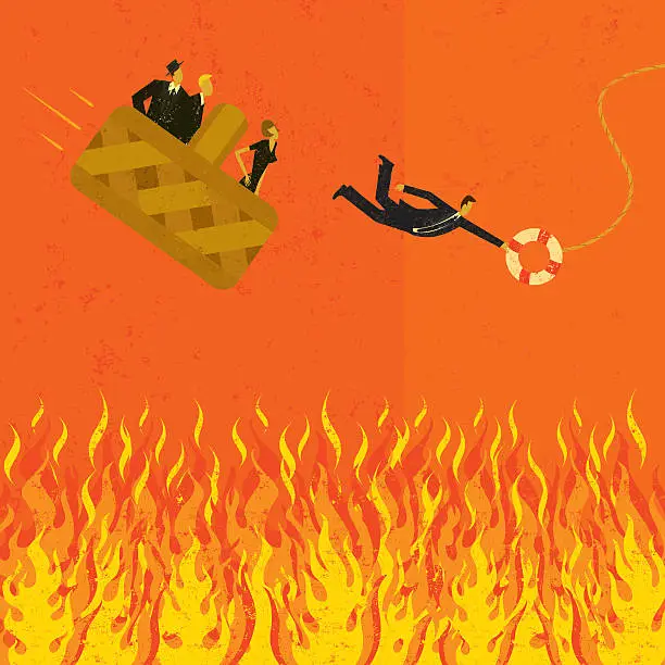 Vector illustration of Avoiding going to hell in a handbasket