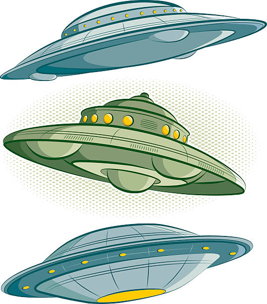 ilustraciones, imágenes clip art, dibujos animados e iconos de stock de retro ufos - characters exploration colors old fashioned