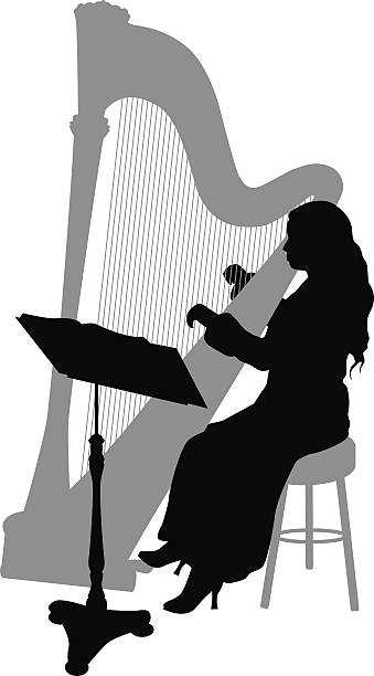 Harpist Silhouette vector art illustration