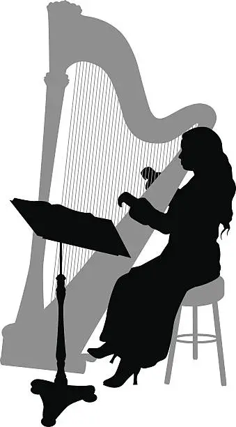 Vector illustration of Harpist Silhouette