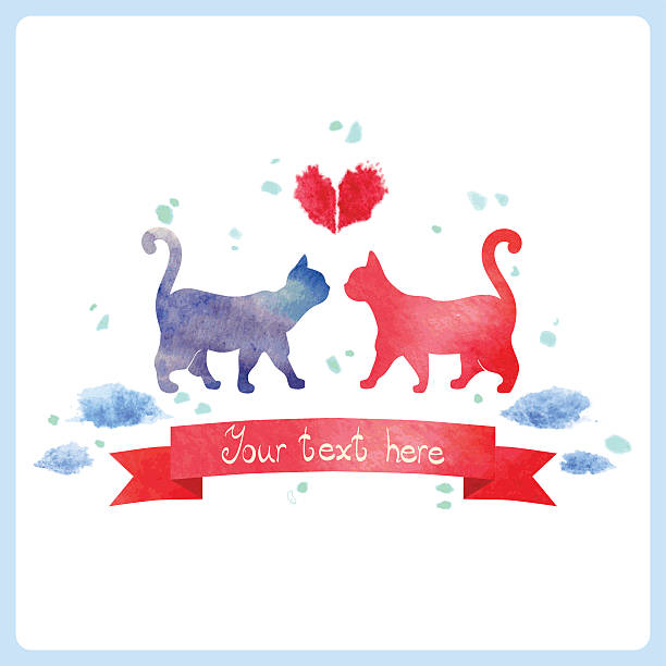 aquarell katzen. - blob heart shape romance love stock-grafiken, -clipart, -cartoons und -symbole