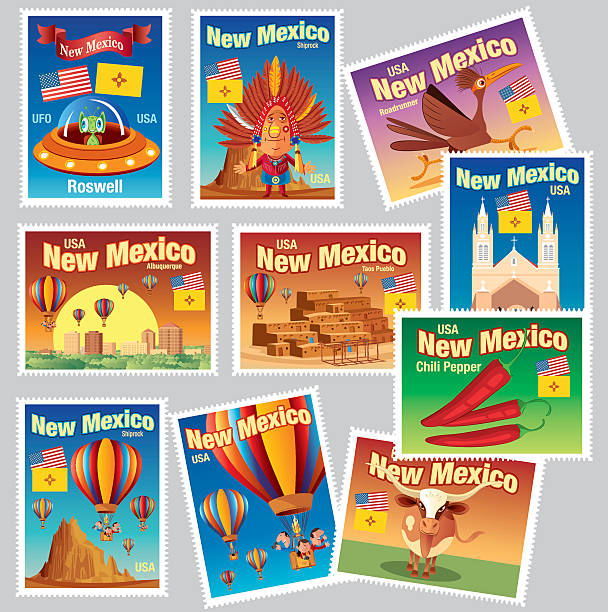 ニューメキシコ stamps - new mexico flag点のイラスト素材／クリップアート素材／マンガ素材／アイコン素材