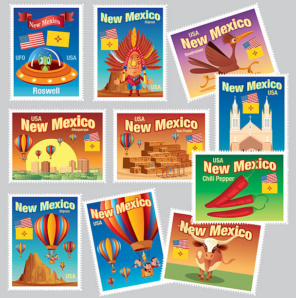 뉴 멕시코 스탬프 - new mexico flag stock illustrations