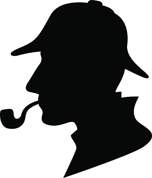 Sherlock Holmes Silhouette / Detective Symbol silhouette of a man with a pipe and hat / private investigator spy games stock illustrations