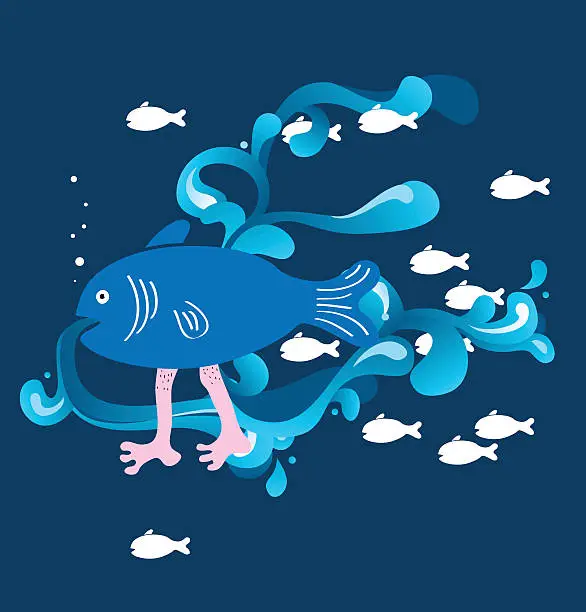 Vector illustration of Fish and Feet. Vector illustration.
