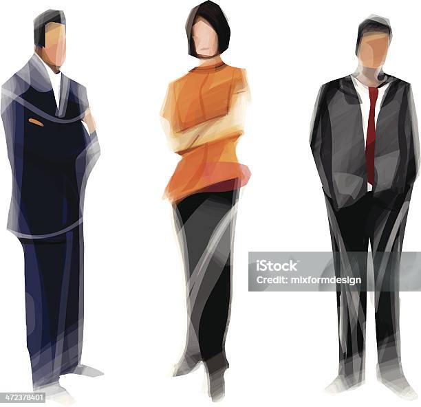 Business Team Stock Illustration - Download Image Now - Standing, Three People, White Background