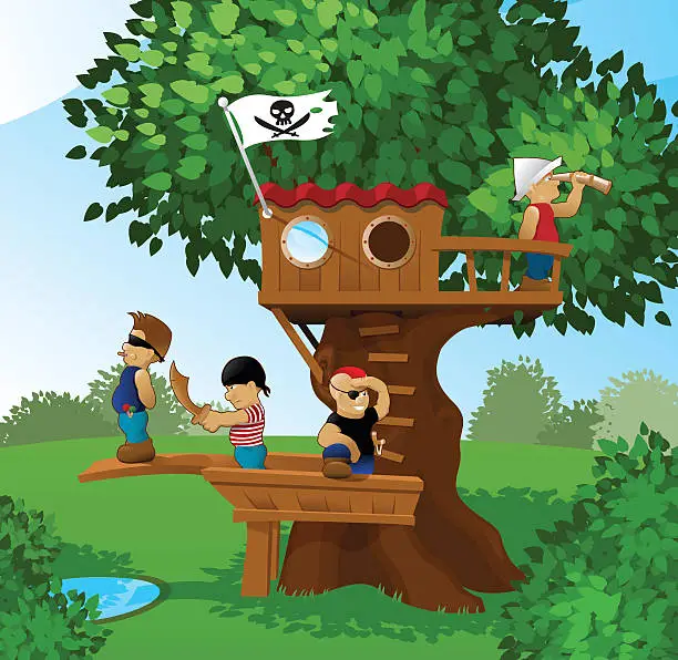 Vector illustration of Children playing pirates