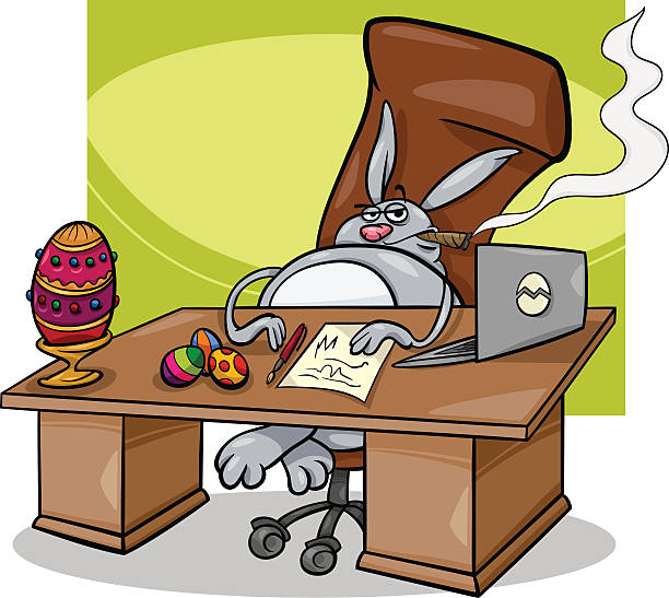 easter bunny businessman cartoon Cartoon Concept Humor Illustration of Funny Easter Bunny Businessman in his Office funny contract stock illustrations